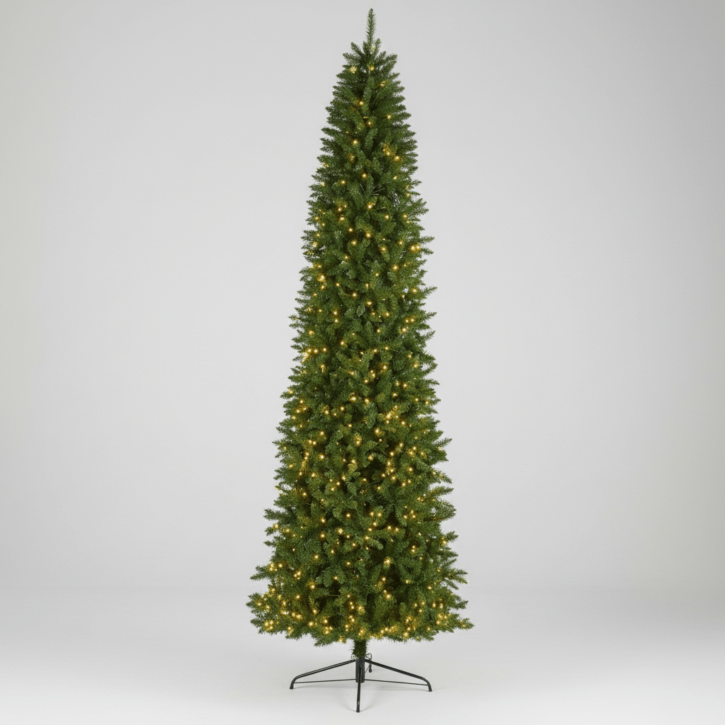 Nearly Natural 10’ Slim Green Mountain Pine Artificial Christmas Tree with 800 Clear LED Lights