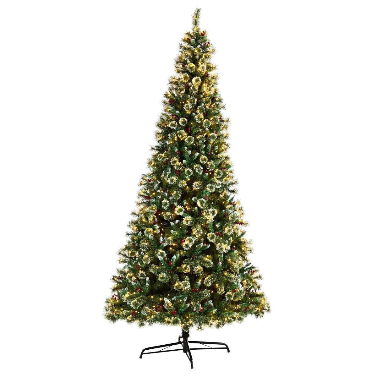 Nearly Natural 10ft Frosted Swiss Pine Christmas Tree - 850 Clear LED Lights & Berries