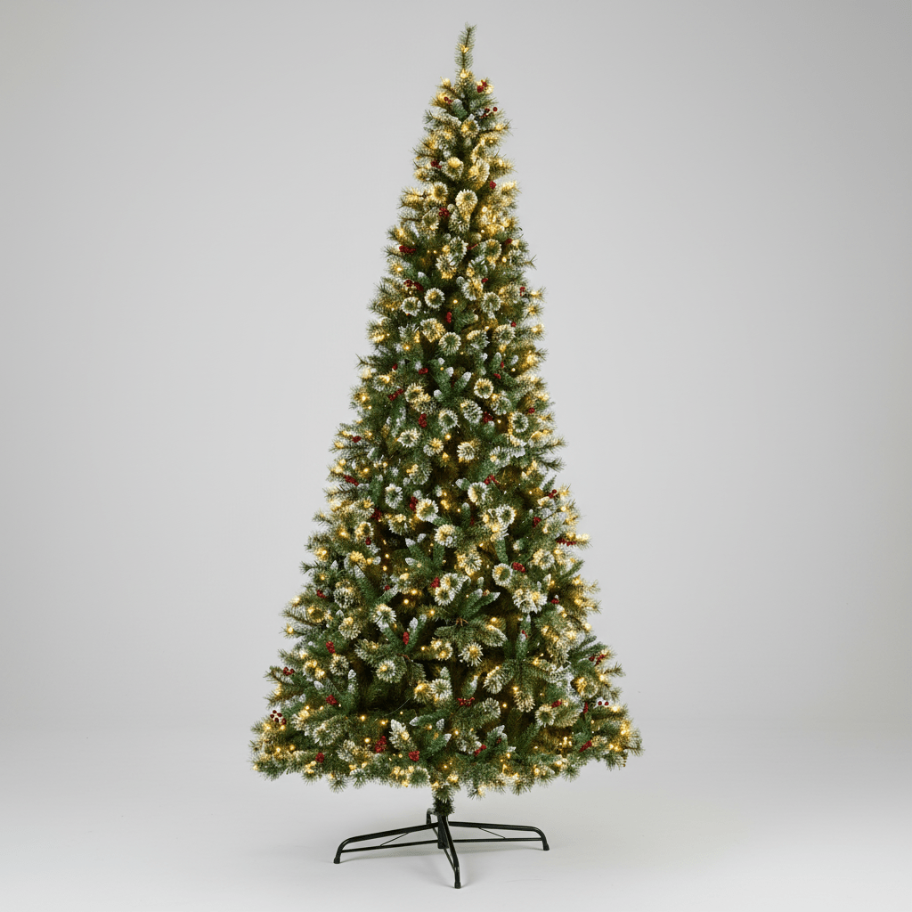 Nearly Natural 10ft Frosted Swiss Pine Christmas Tree - 850 Clear LED Lights & Berries