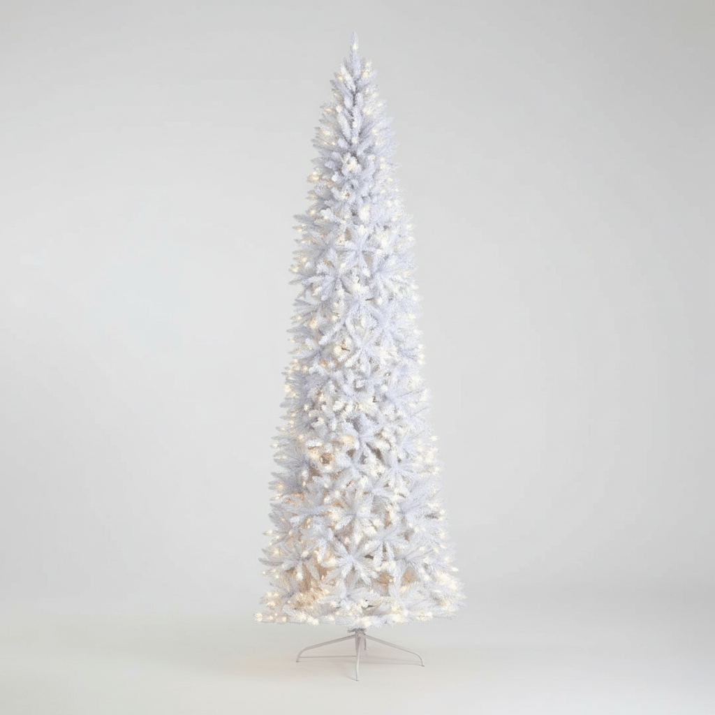 Nearly Natural 10ft Slim White Pre - Lit Christmas Tree - 800 LED Lights, 2420 Branches