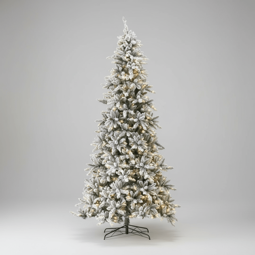 Nearly Natural 11' Flocked Livingston Fir Christmas Tree - 950 LED Lights, 3016 Branches