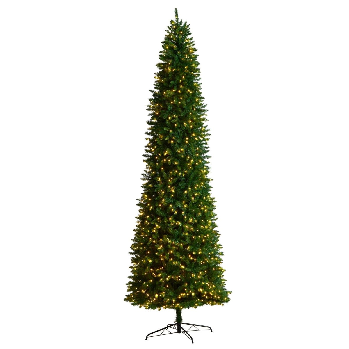 Nearly Natural 11’ Slim Green Mountain Pine Christmas Tree with 950 Clear LED Lights and 2836 Bendable Branches