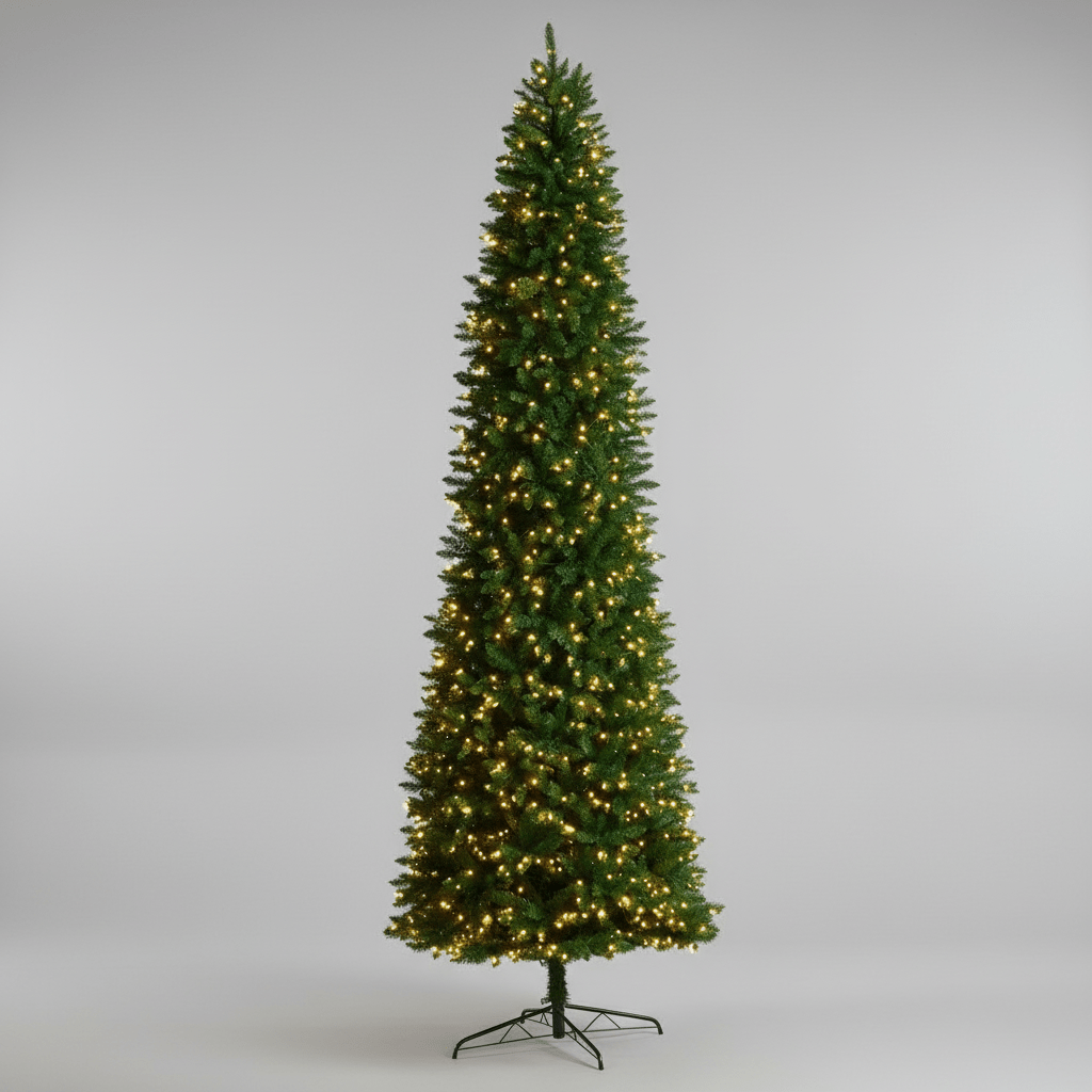 Nearly Natural 11’ Slim Green Mountain Pine Christmas Tree with 950 Clear LED Lights and 2836 Bendable Branches