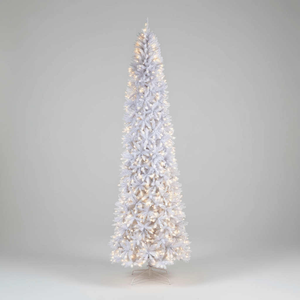 Nearly Natural 11' Slim White Pre - Lit Artificial Christmas Tree - 950 LED Lights