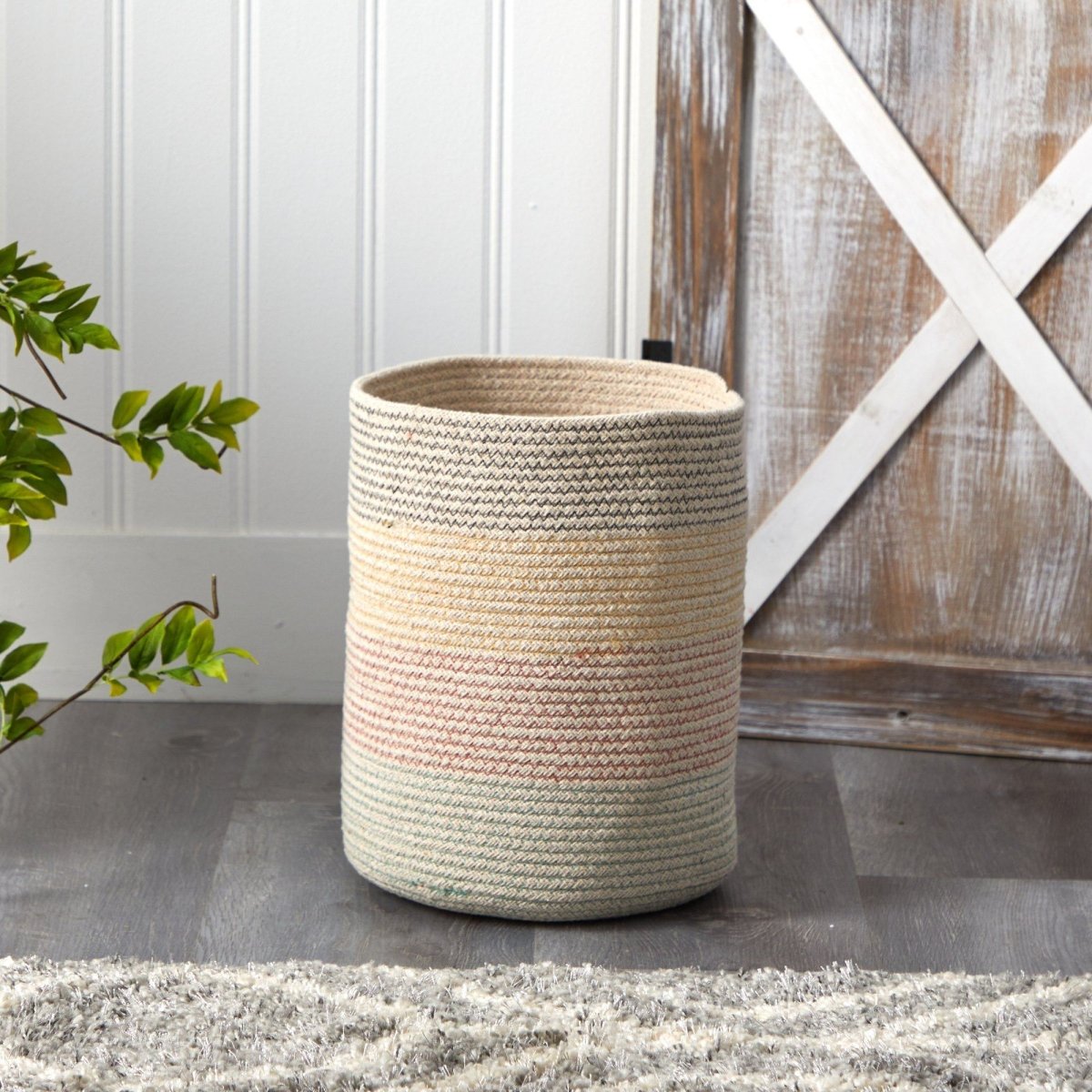 Nearly Natural 12” Handmade Natural Cotton Multicolored Woven Planter