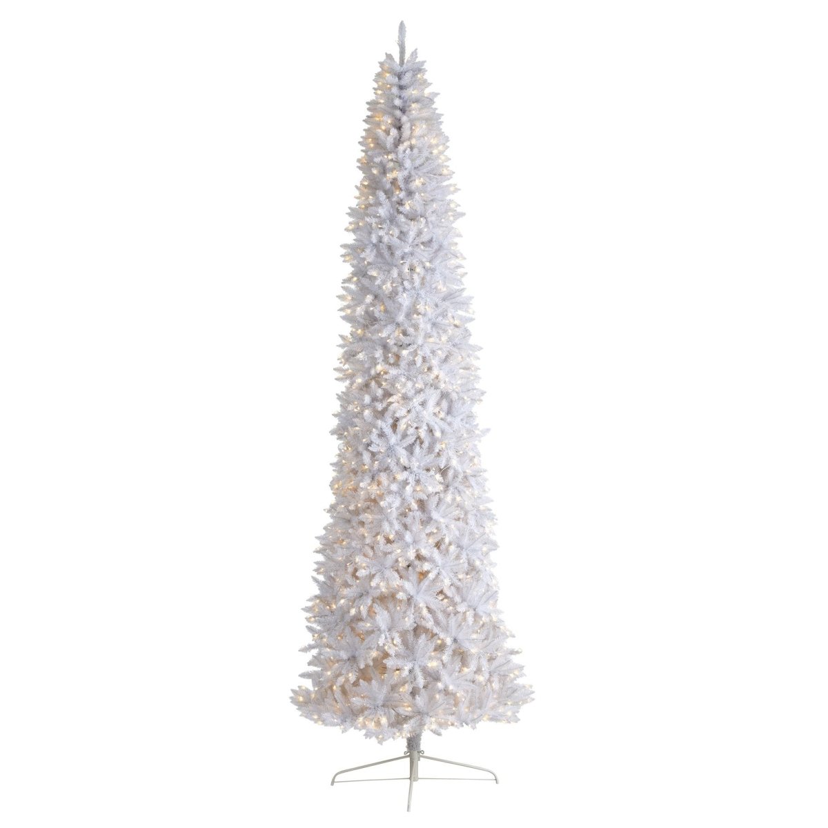 Nearly Natural 12’ Slim White Artificial Christmas Tree with 1100 Warm White LED Lights and 3235 Bendable Branches