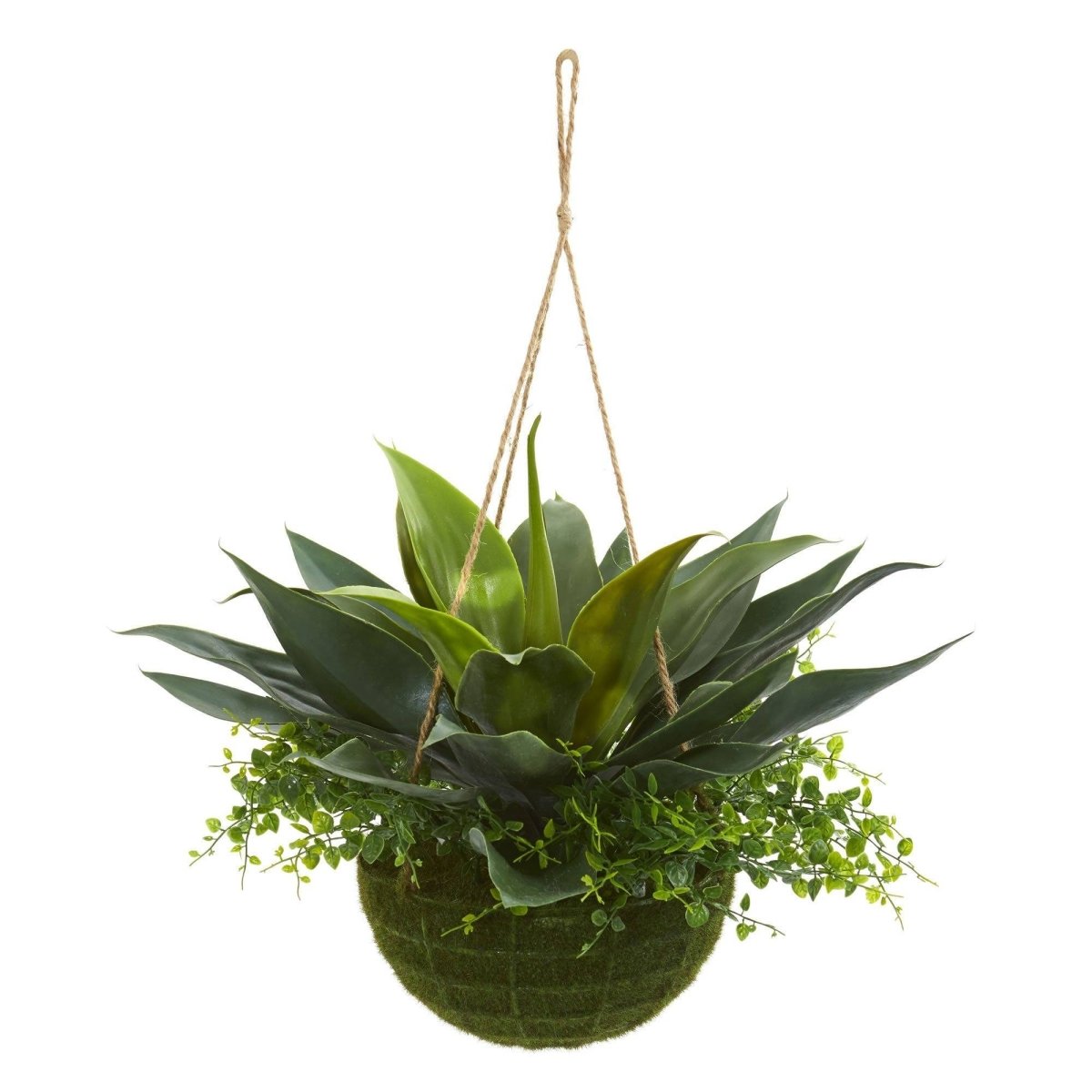 Nearly Natural 13" Agave and Maiden Hair Artificial Plant in Hanging Basket (Indoor + Outdoor)"