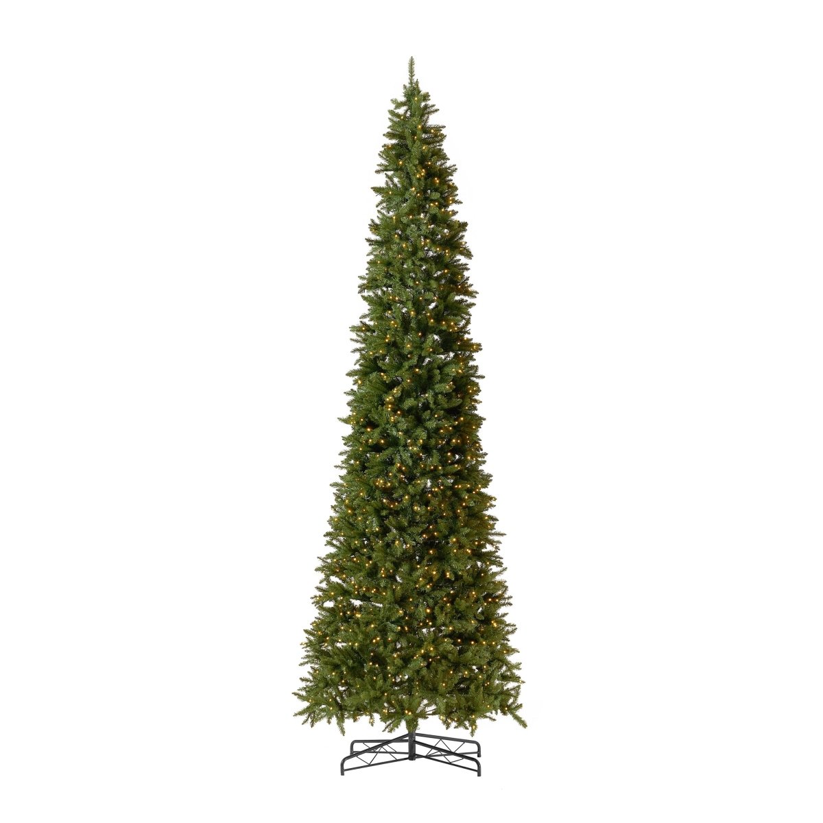 Nearly Natural 13’ Artificial Slim Green Mountain Pine Christmas Tree with 1360 Warm White LED Lights and 3924 Bendable Branches