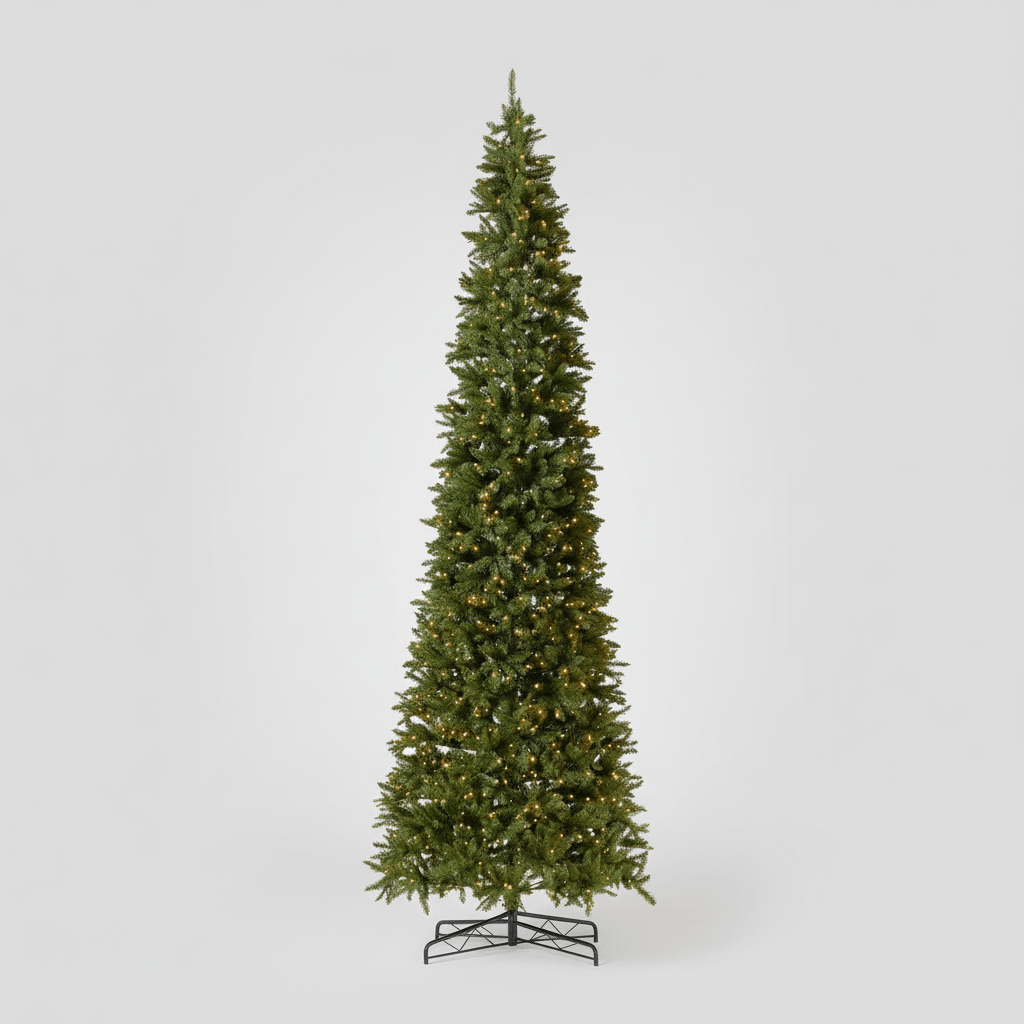 Nearly Natural 13’ Artificial Slim Green Mountain Pine Christmas Tree with 1360 Warm White LED Lights and 3924 Bendable Branches