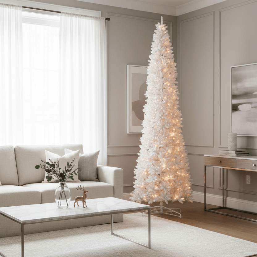 Nearly Natural 13' Slim White Artificial Christmas Tree | 1350 Warm White LED Lights & 3924 Branches