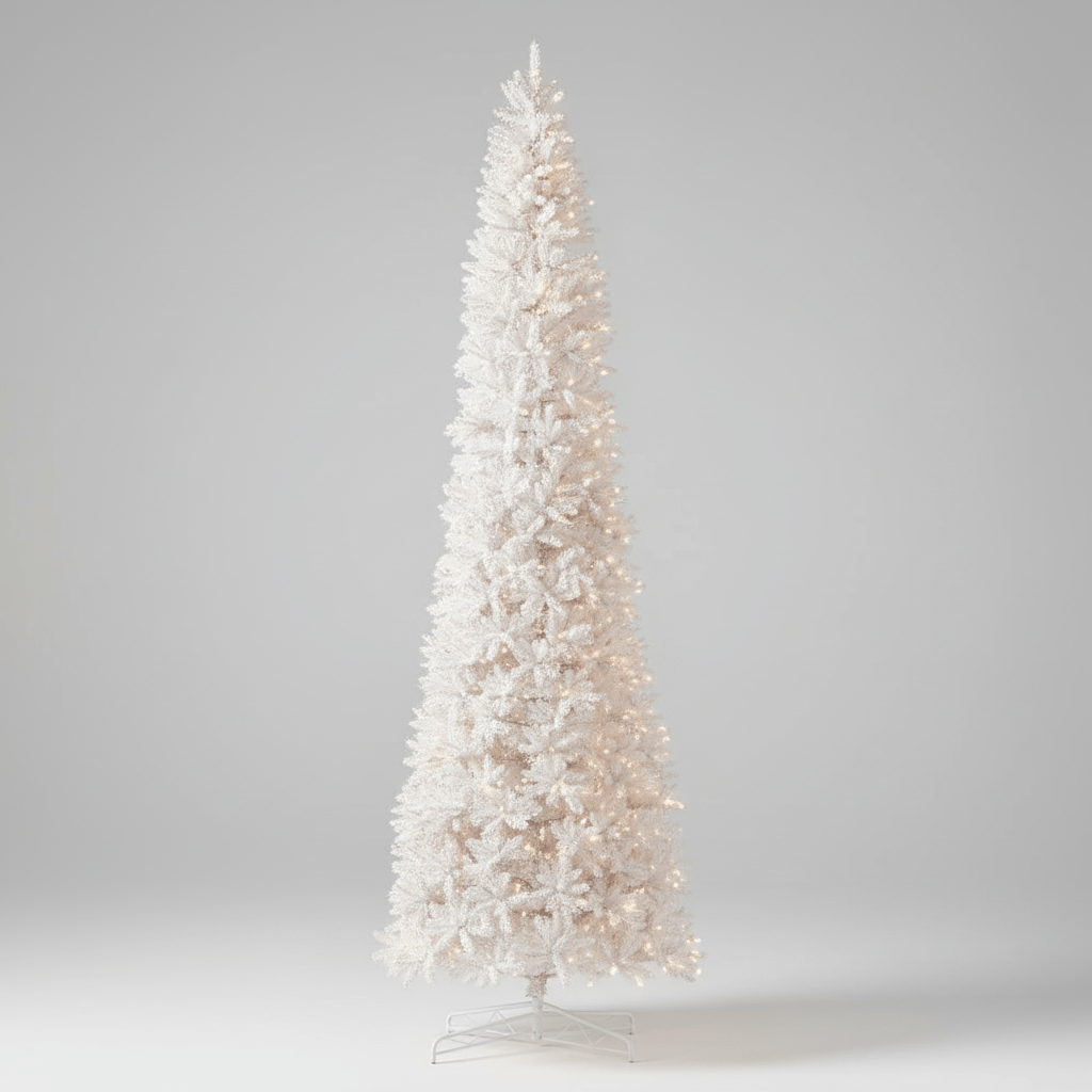 Nearly Natural 13’ Slim White Artificial Christmas Tree with 1350 Warm White LED Lights and 3924 Bendable Branches