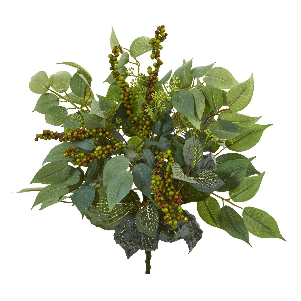 Nearly Natural 14” Mixed Ficus, Fittonia and Berries Bush Artificial Plant (Set of 6)