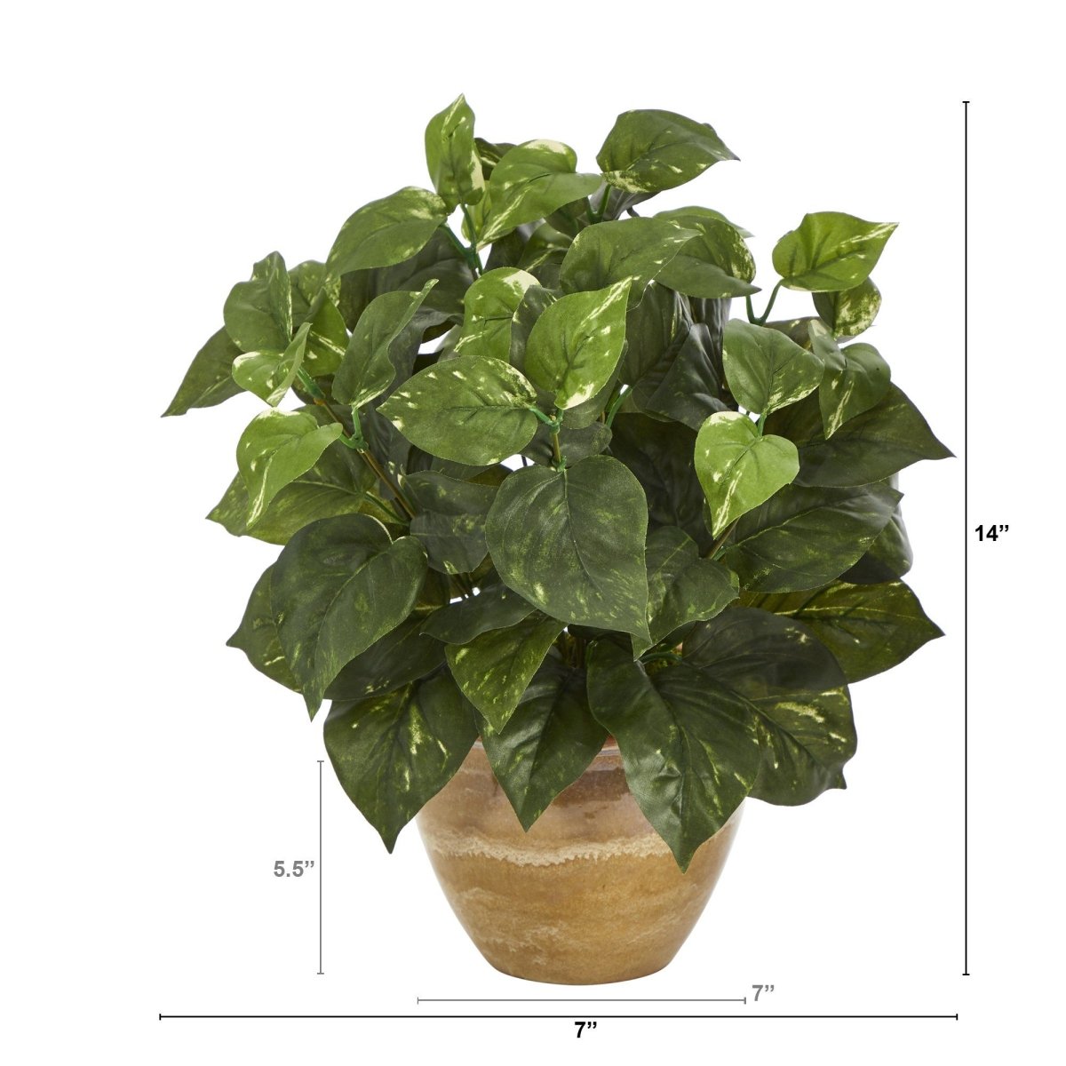 Nearly Natural 14” Pothos Artificial Plant in Ceramic Planter