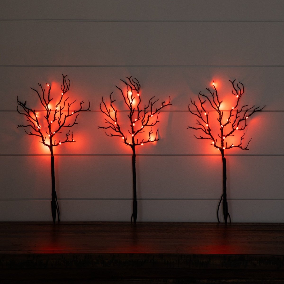 Nearly Natural 14" Pre-Lit Halloween Twig Branch Stakes with 45 Orange LEDs, Set of 3