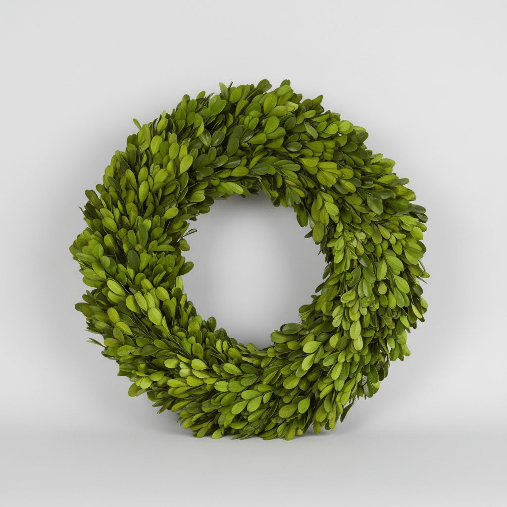 Nearly Natural 14" Preserved Boxwood Wreath - Natural Green Year - Round Door Decor