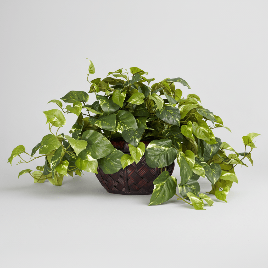 Nearly Natural 15" Artificial Pothos Silk Plant with Decorative Vase