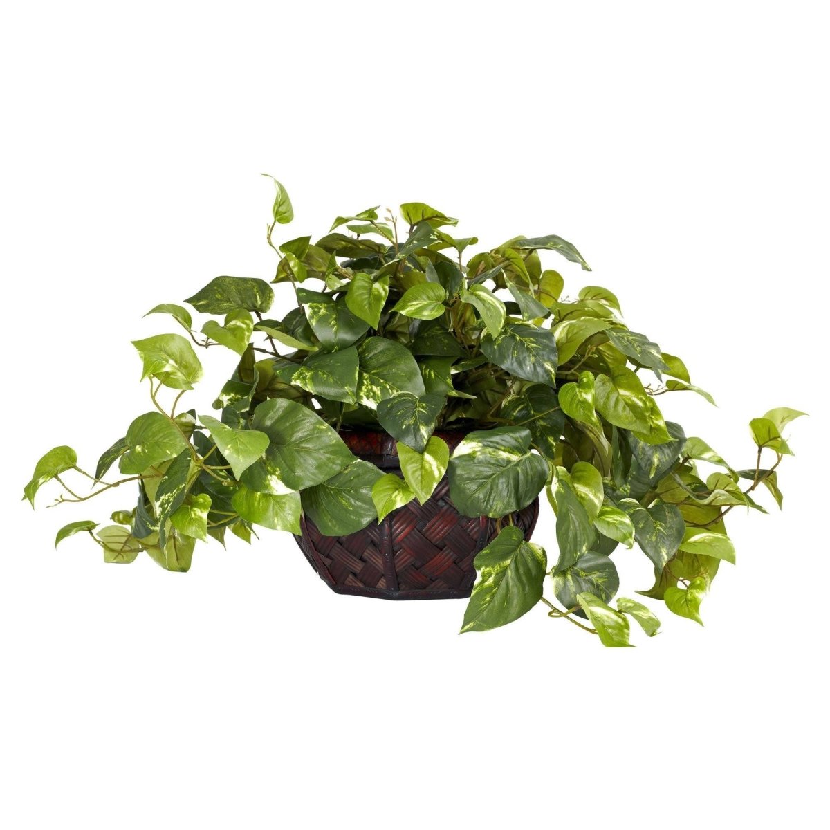 Nearly Natural 15" Artificial Pothos Silk Plant with Decorative Vase