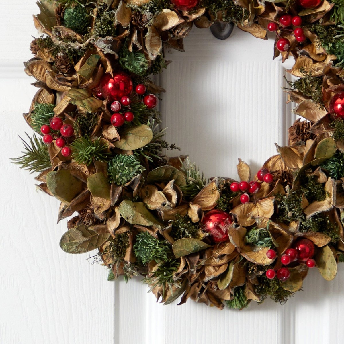 Nearly Natural 15" Christmas Wreath with Pine Cones & Ornaments - Mixed Greens