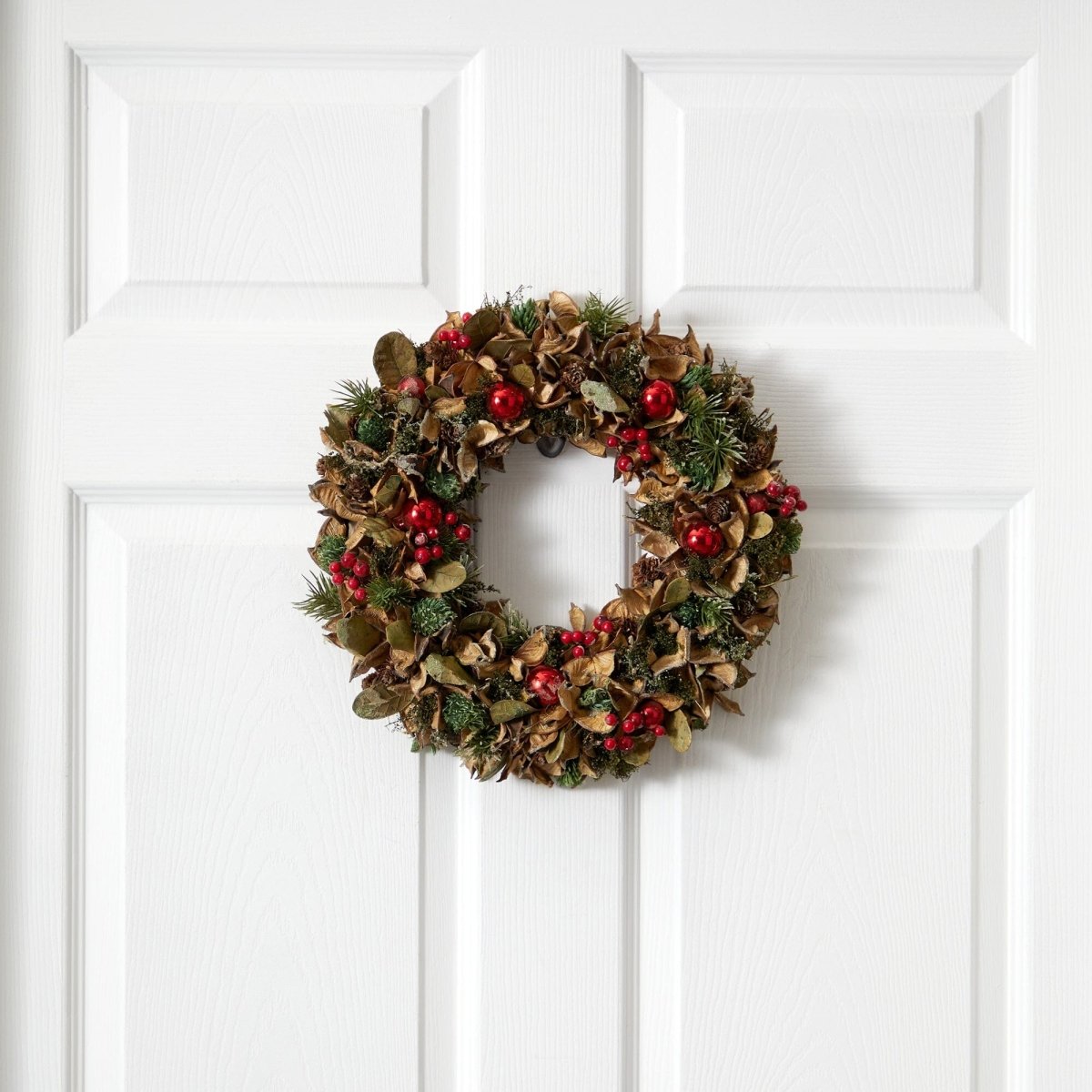 Nearly Natural 15" Christmas Wreath with Pine Cones & Ornaments - Mixed Greens