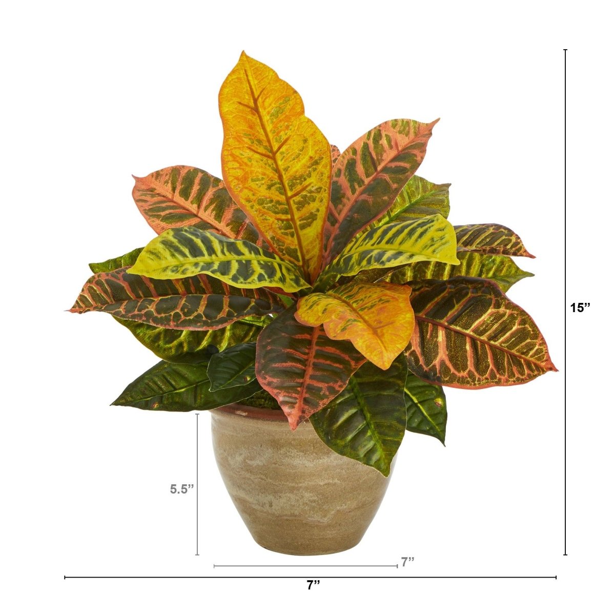 Nearly Natural 15” Garden Croton Artificial Plant in Ceramic Planter (Real Touch)