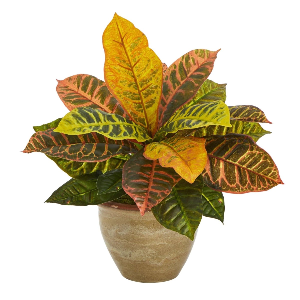 Nearly Natural 15” Garden Croton Artificial Plant in Ceramic Planter (Real Touch)