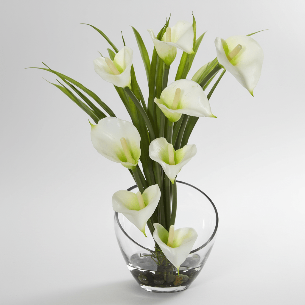 Nearly Natural 15.5” Calla Lily and Grass Artificial Arrangement in Vase