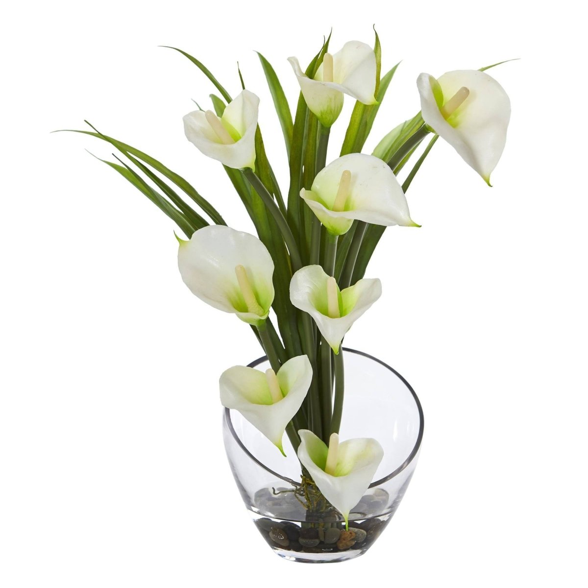Nearly Natural 15.5” Calla Lily and Grass Artificial Arrangement in Vase