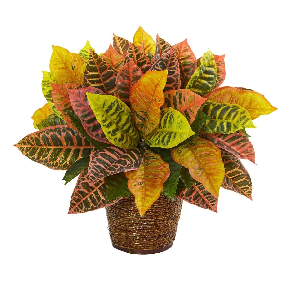Nearly Natural 17” Garden Croton Artificial Plant in Basket (Real Touch)