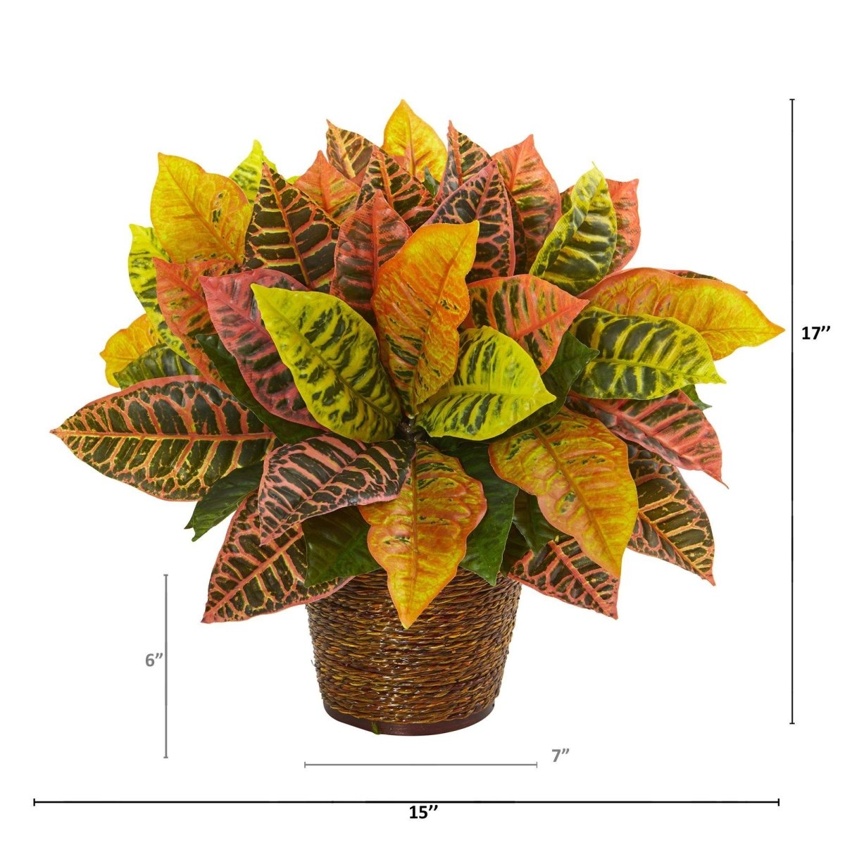 Nearly Natural 17” Garden Croton Artificial Plant in Basket (Real Touch)