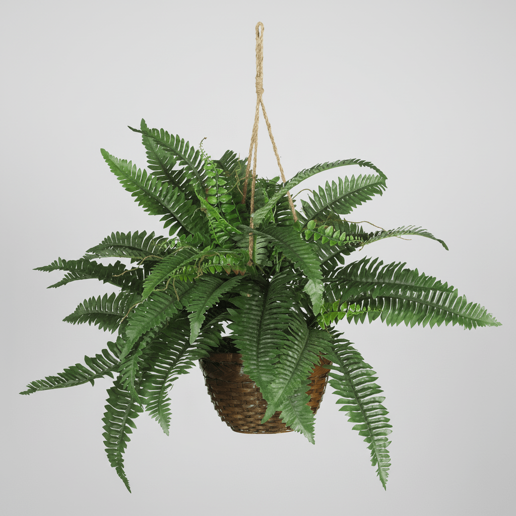 Nearly Natural 18" Artificial Boston Fern Silk Hanging Basket