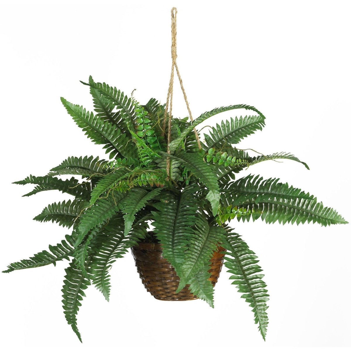 Nearly Natural 18" Artificial Boston Fern Silk Hanging Basket