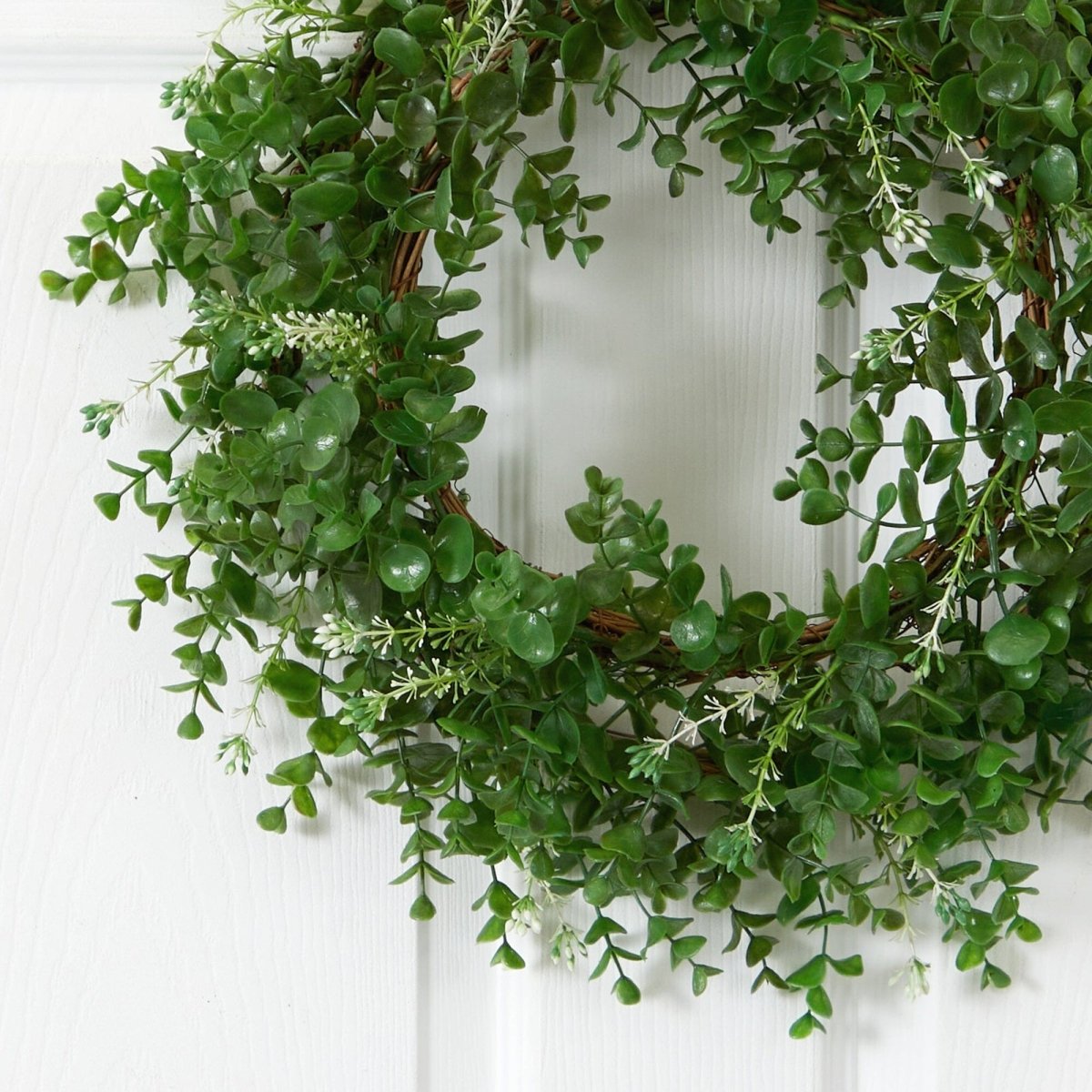 Nearly Natural 18” Eucalyptus Double Ring Wreath with Twig Base
