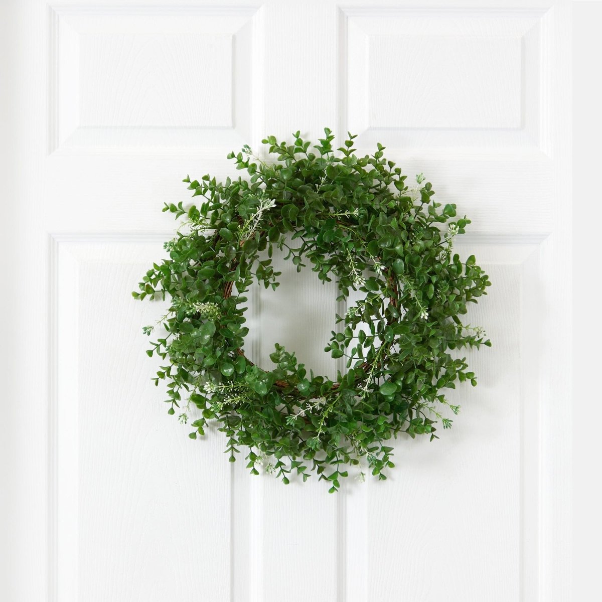 Nearly Natural 18” Eucalyptus Double Ring Wreath with Twig Base