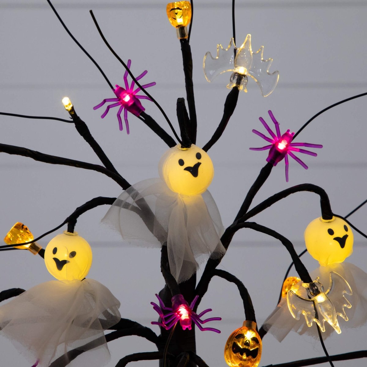 Nearly Natural 18" Pre-Lit Halloween Tree with Ghost Dolls, Spiders, Bats & Pumpkins
