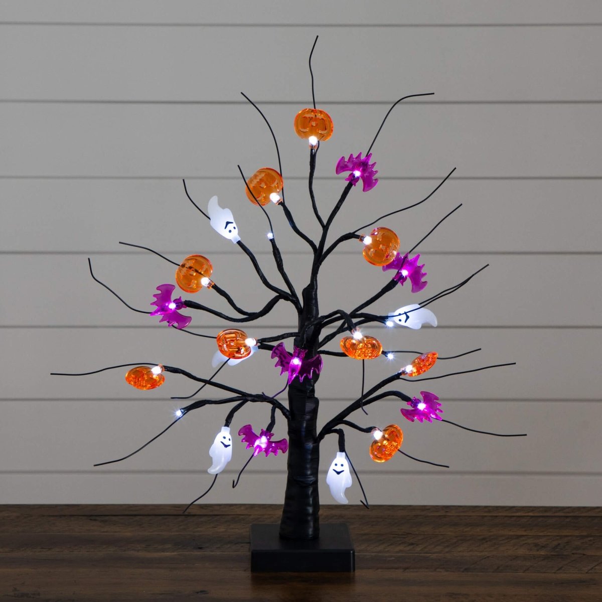 Nearly Natural 18" Pre-Lit Halloween Tree with Ghosts, Bats & Pumpkins