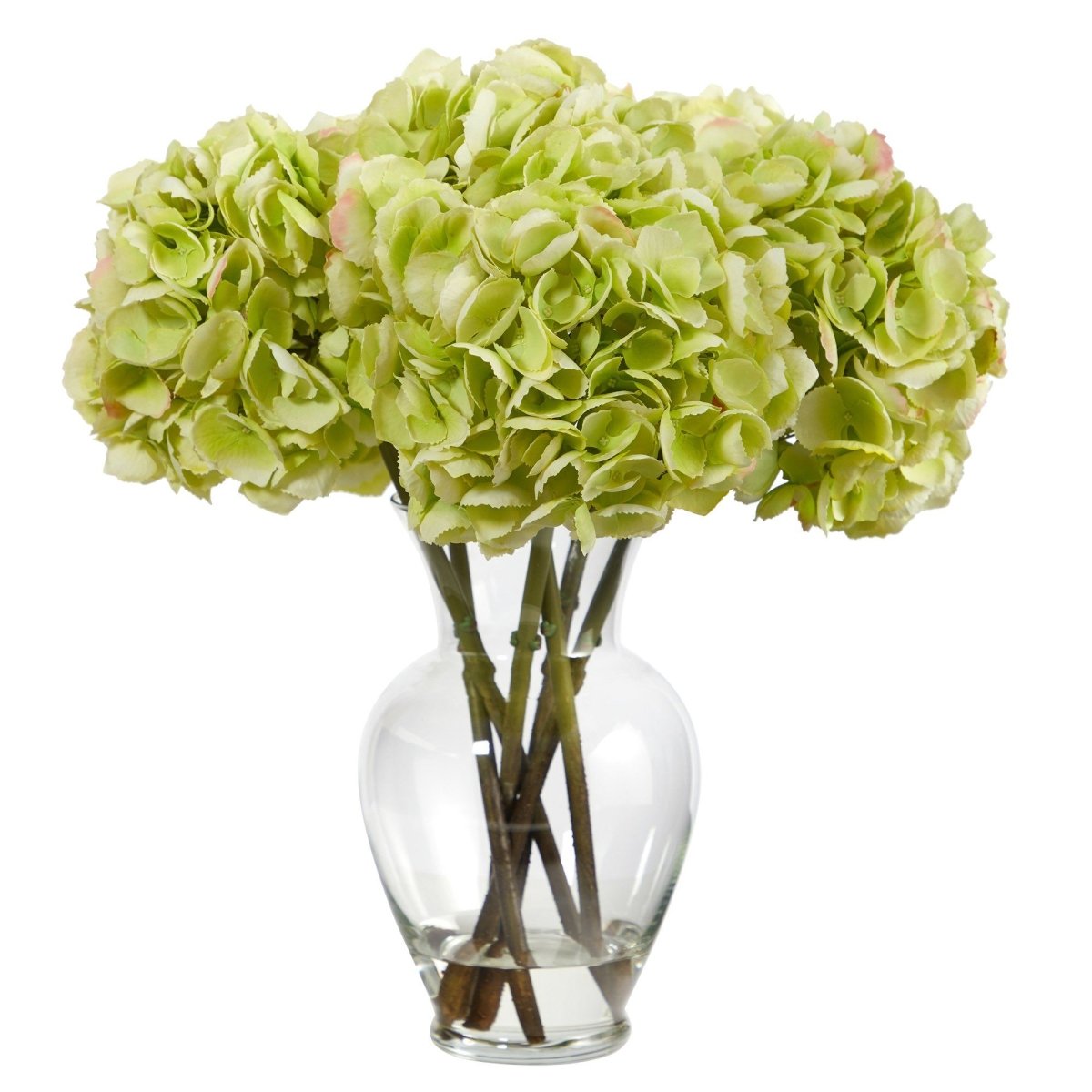 Nearly Natural 18" Yellow Hydrangea Artificial Arrangement - Glass Vase Faux Water