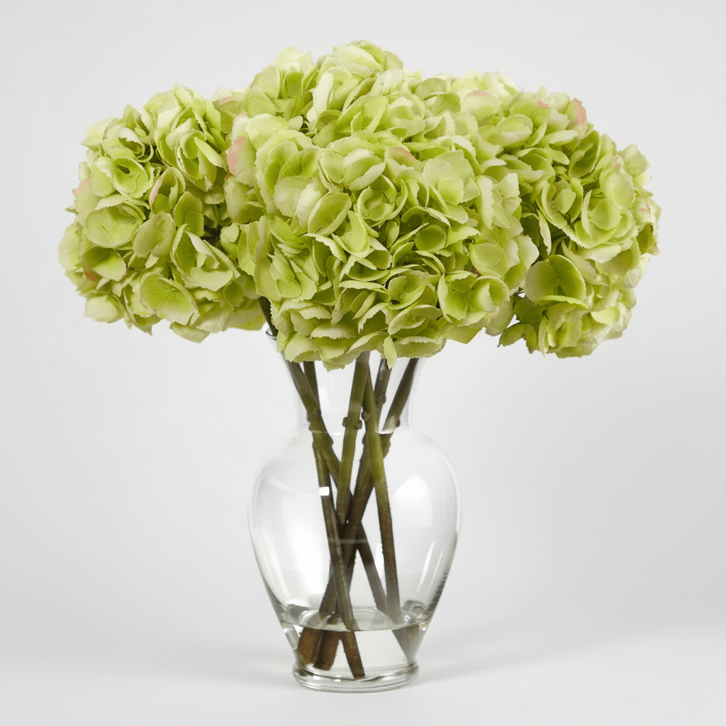 Nearly Natural 18" Yellow Hydrangea Artificial Arrangement - Glass Vase Faux Water