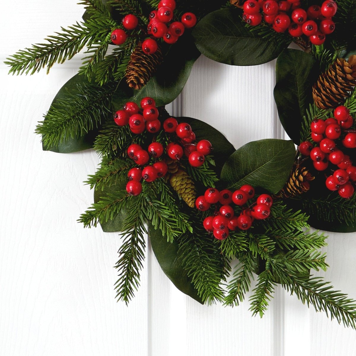 Nearly Natural 19” Magnolia Leaf, Berry and Pine Artificial Wreath