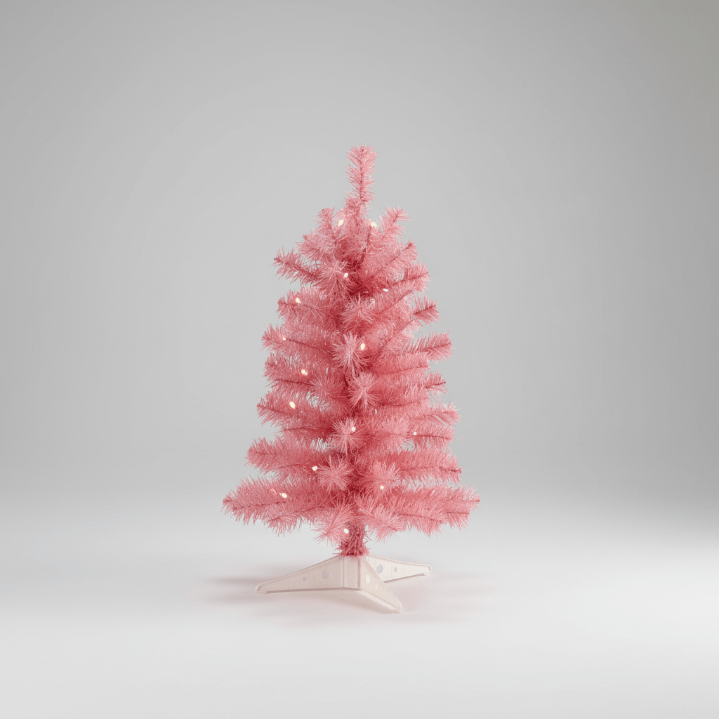 Nearly Natural 2' Pink Artificial Christmas Tree - Pre - Lit 35 LED Lights, 72 Branches