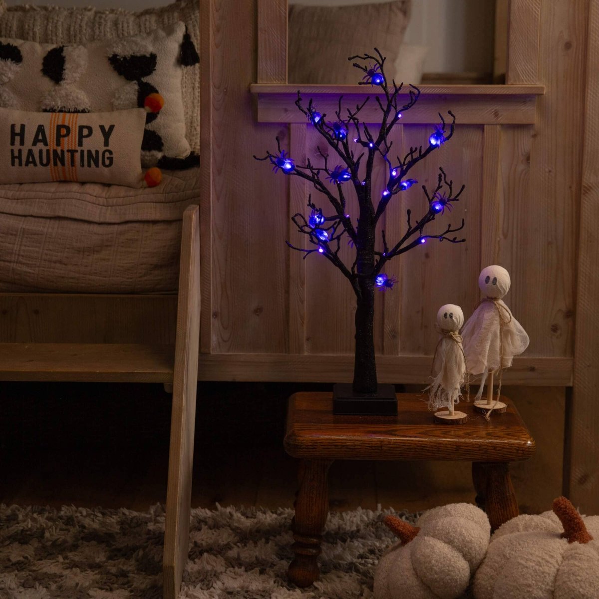 Nearly Natural 2' Pre-Lit Glittered Spider Twig Tree with 24 Purple LEDs
