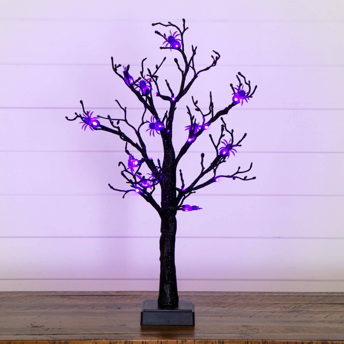 Nearly Natural 2' Pre-Lit Glittered Spider Twig Tree with 24 Purple LEDs