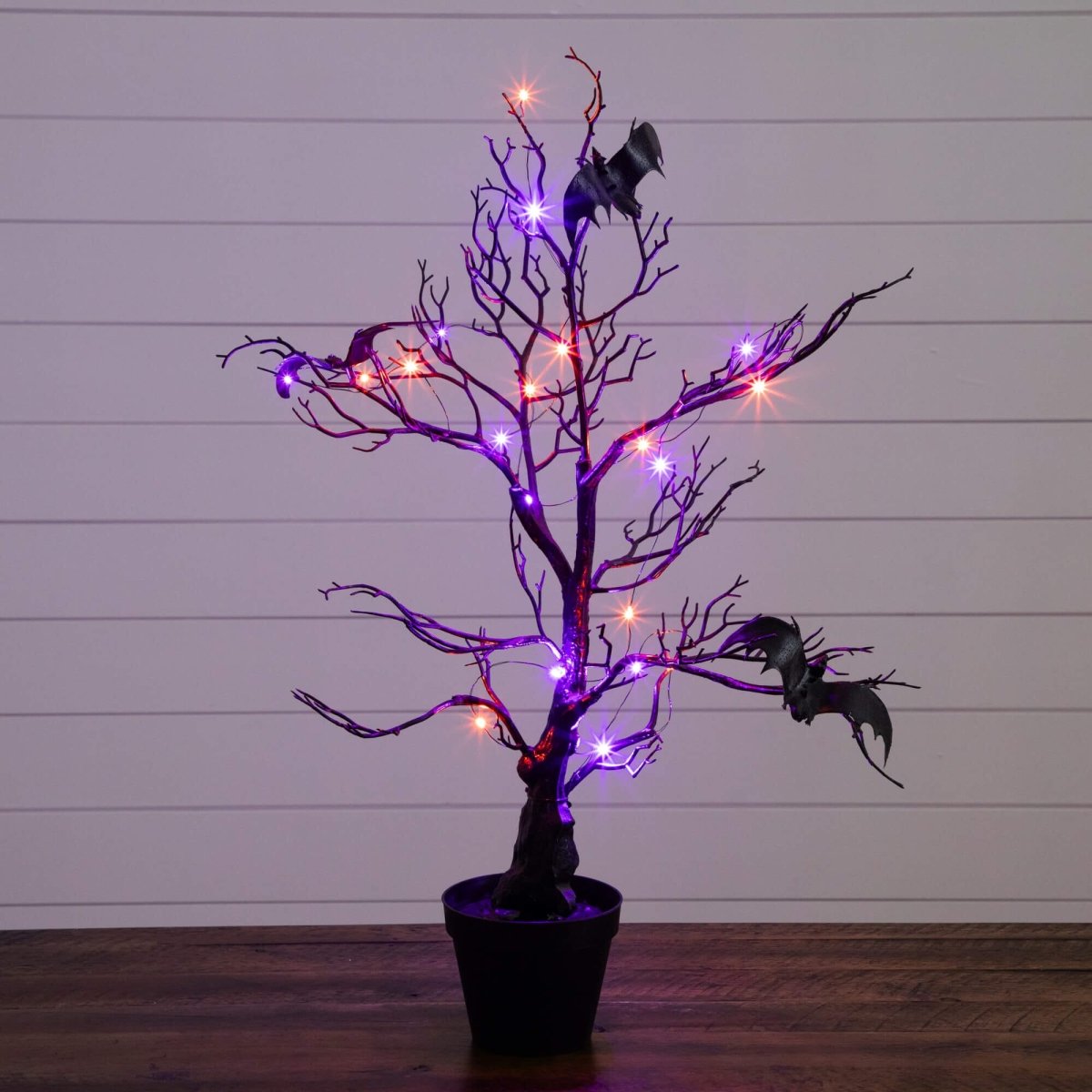 Nearly Natural 2' Pre-Lit Halloween Bat Twig Tree with 40 Orange & Purple LEDs