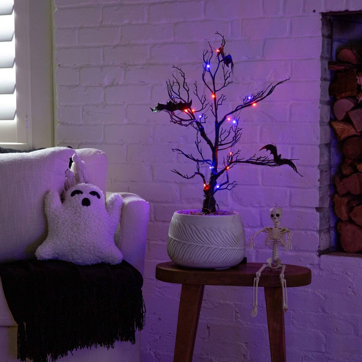 Nearly Natural 2' Pre-Lit Halloween Bat Twig Tree with 40 Orange & Purple LEDs