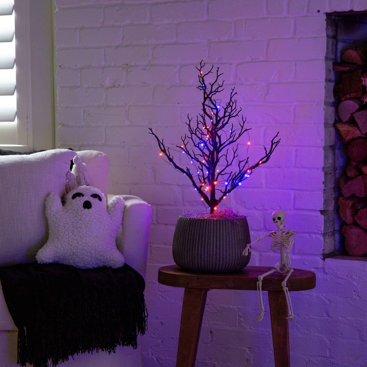 Nearly Natural 2' Pre-Lit Halloween Black Twig Tree with 60 Orange & Purple LEDs