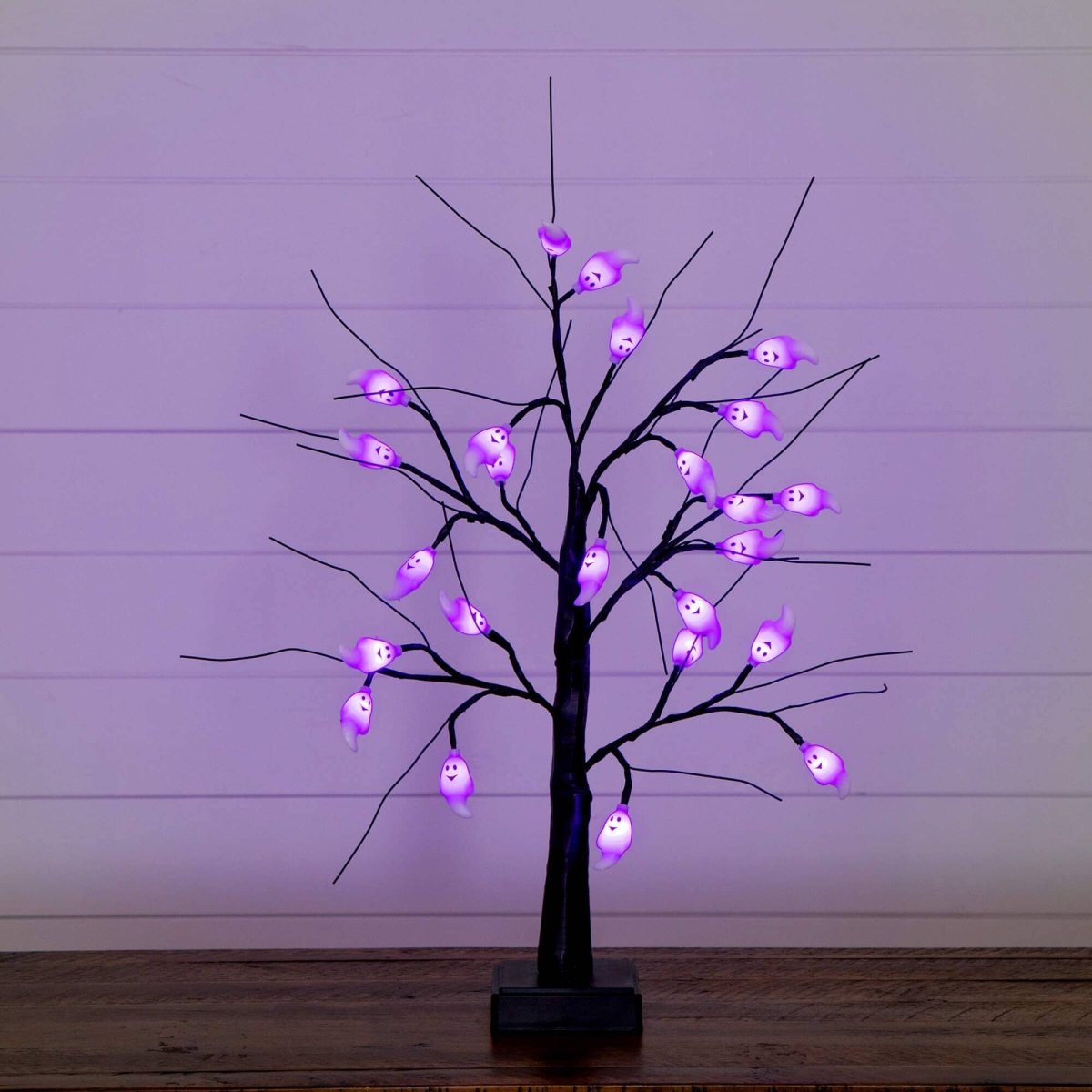 Nearly Natural 2' Pre-Lit Halloween Ghost Twig Tree with 24 Purple LEDs
