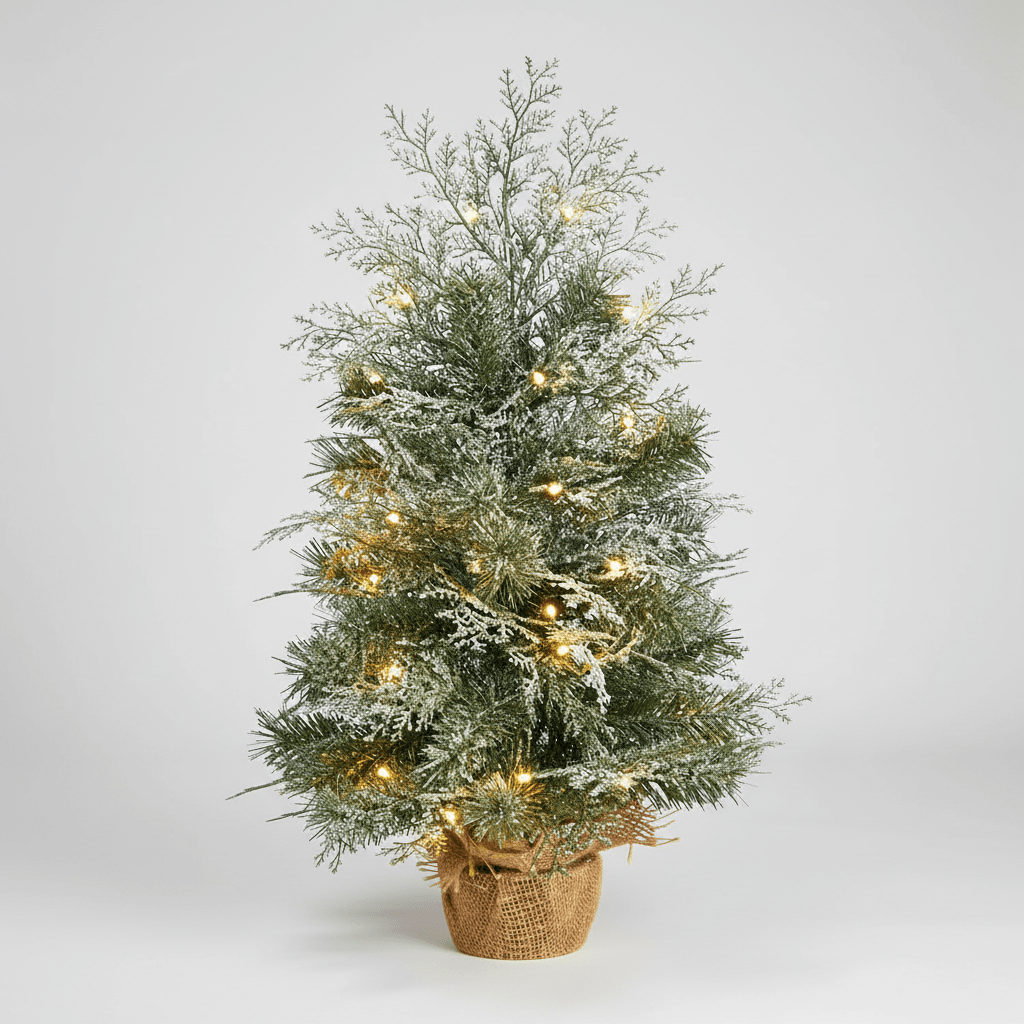 Nearly Natural 2’ Winter Frosted Artificial Christmas Tree with 35 LED Lights in Burlap Base