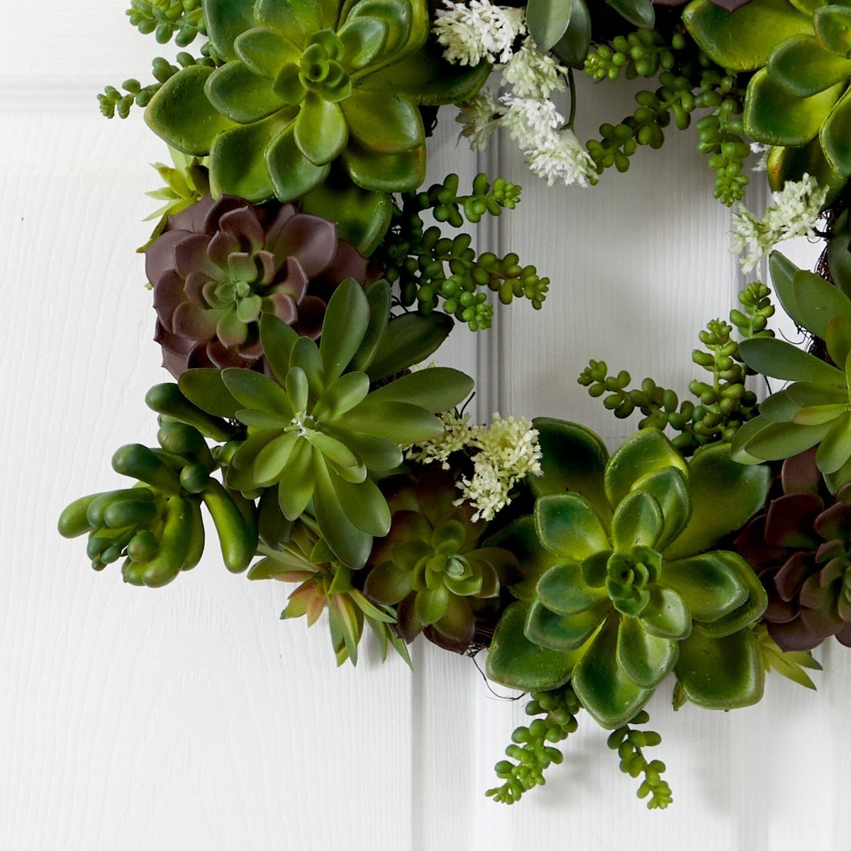 Nearly Natural 20" Artificial Succulent Wreath - Faux Greenery Wall Decor