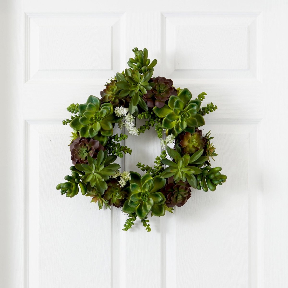 Nearly Natural 20" Artificial Succulent Wreath - Faux Greenery Wall Decor