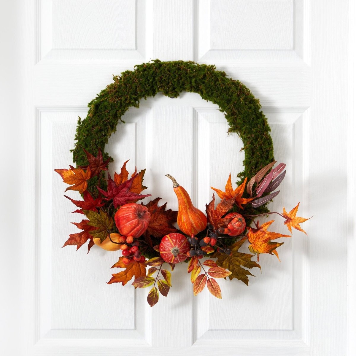 Nearly Natural 20” Autumn Pumpkin, Gourd and Fall Maple Leaf Artificial Wreath