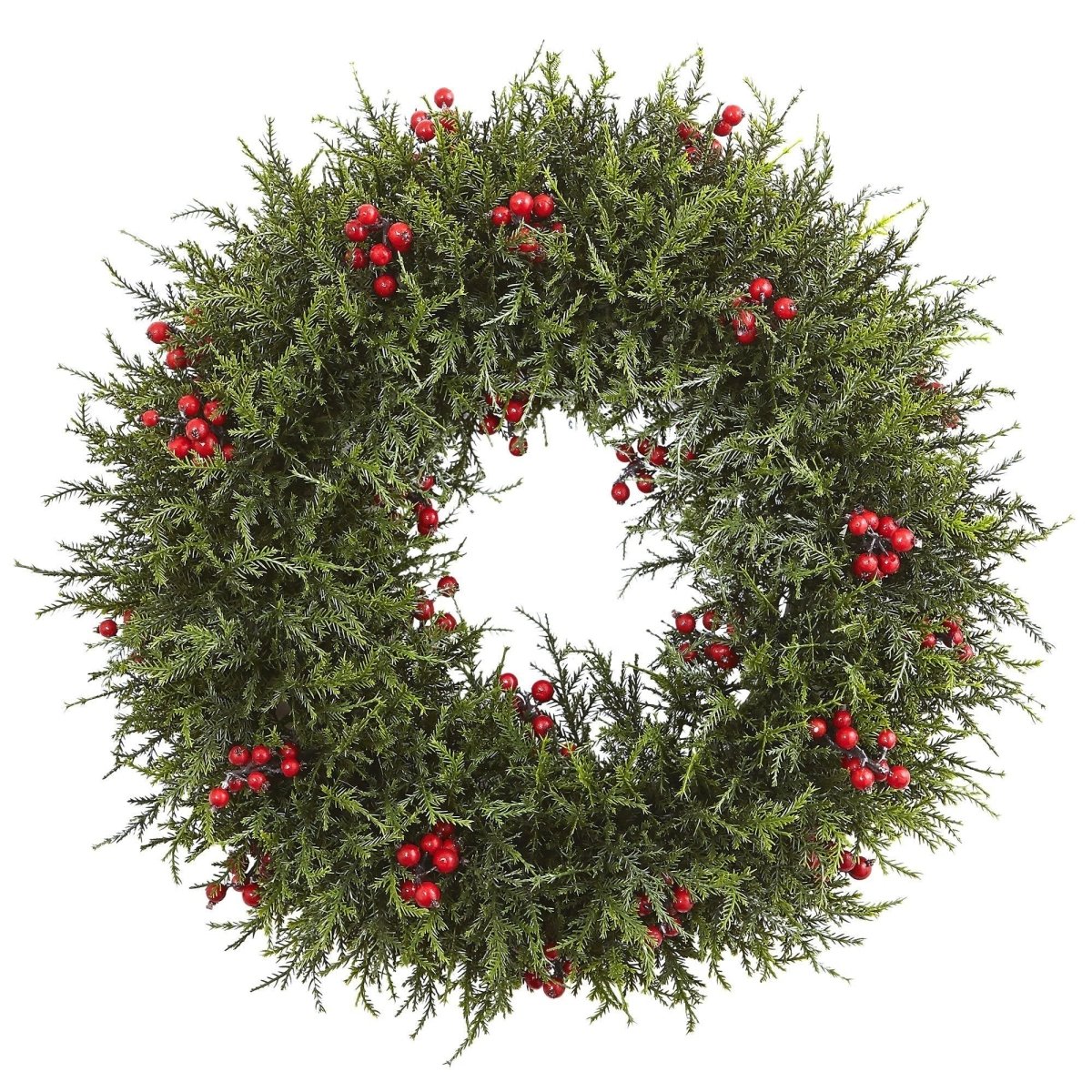 Nearly Natural 20" Cedar Berry Holiday Wreath - Artificial Evergreen Door Wreath
